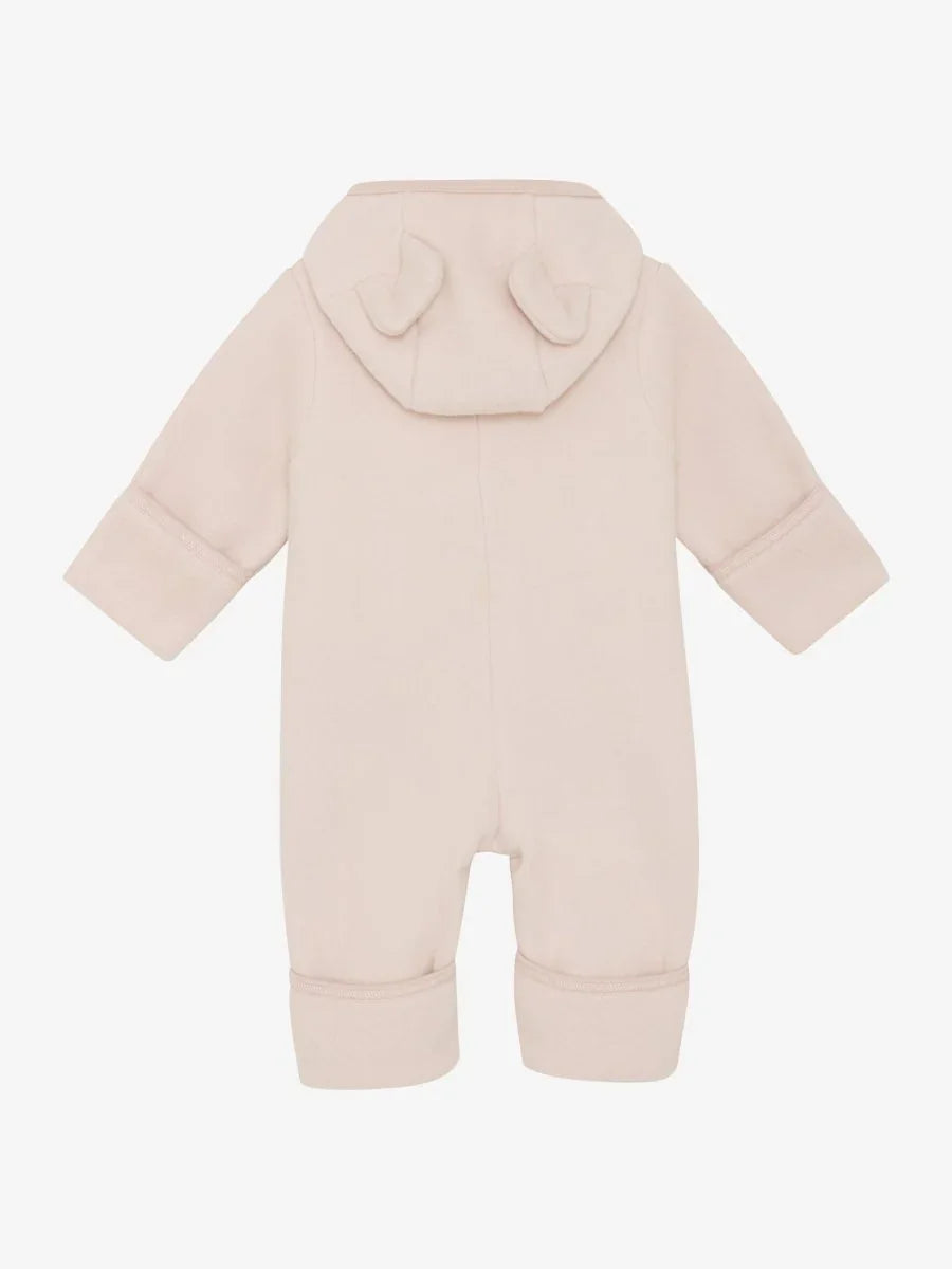 Myk rosa babybody med hette og ører, perfekt barneklær for spedbarn