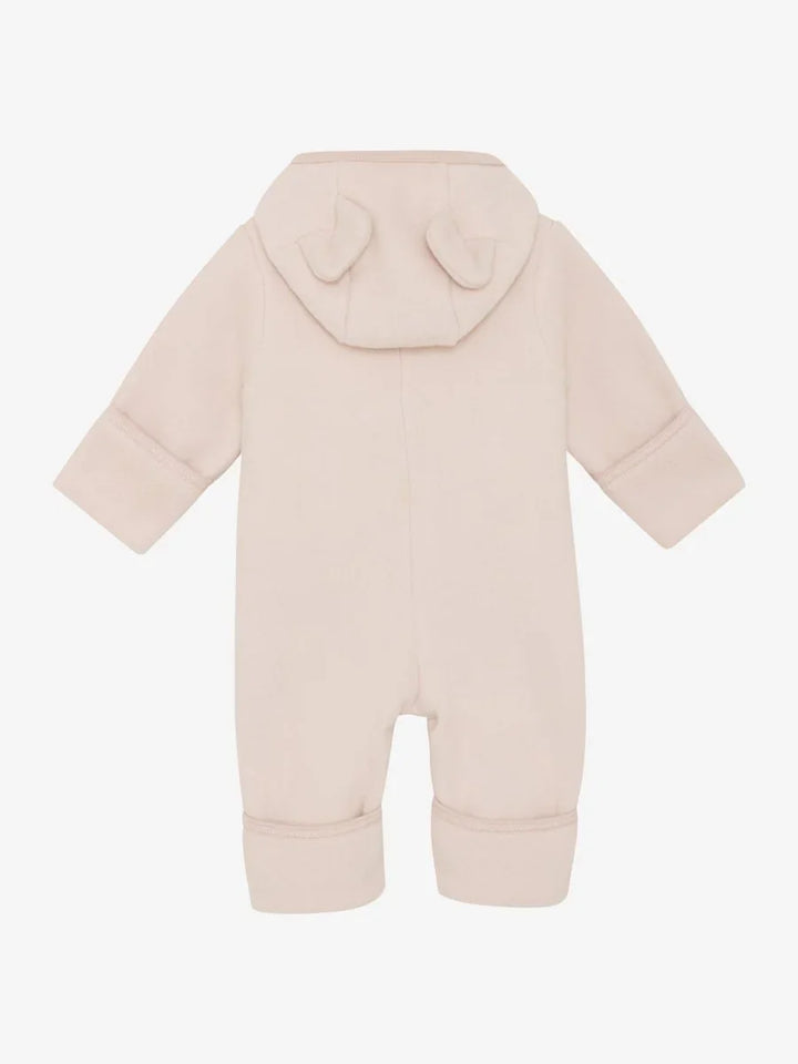 Myk rosa babybody med hette og ører, perfekt barneklær for spedbarn