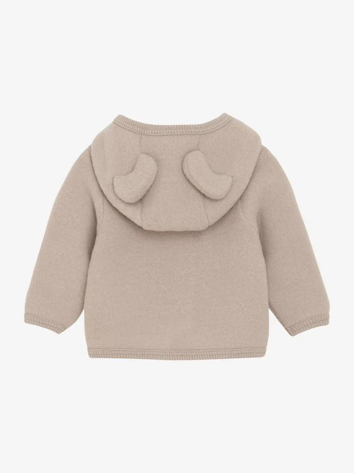 Beige babygenser med ører på hette, myk ull for spedbarn 0-8 år