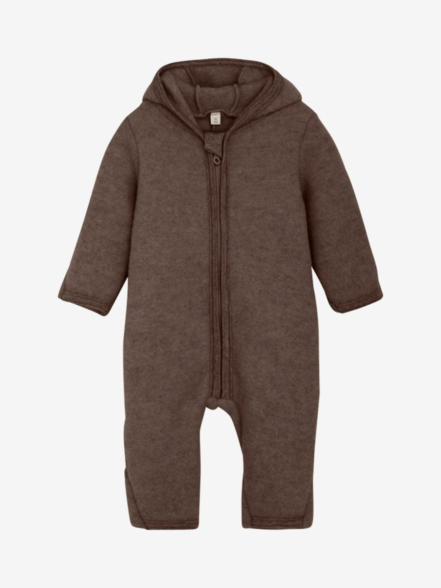 HUTTEliHUT | Pram Suit Ears Wool Fleece - Brown Melange | Torgunns Barneklær AS