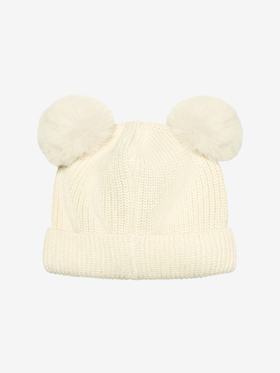 HUTTEliHUT | Strikkelue med dusker – Antique White | Torgunns Barneklær AS