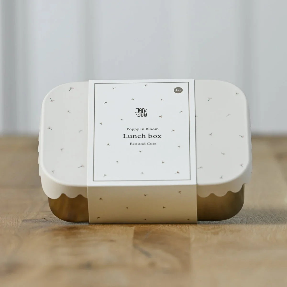 Hvit og gull lunchboks med blomstermønster, 'Poppy In Bloom', egnet fra 4 år, økologisk og søt design