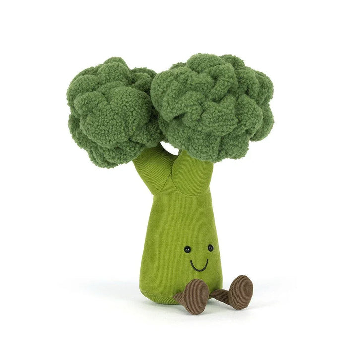 Gullig broccoli-dukke med smilende ansikt, myk tekstil for spedbarn og småbarn