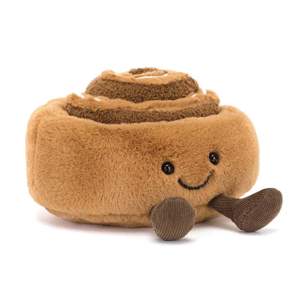 Myk kanelbuller plysfigur med smilende ansikt, perfekt barneklær til små barn