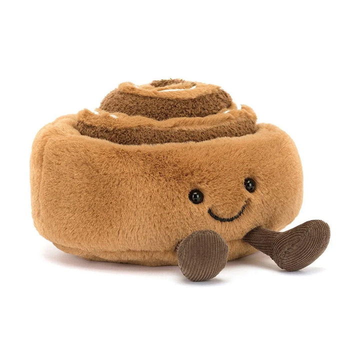 Myk kanelbuller plysfigur med smilende ansikt, perfekt barneklær til små barn