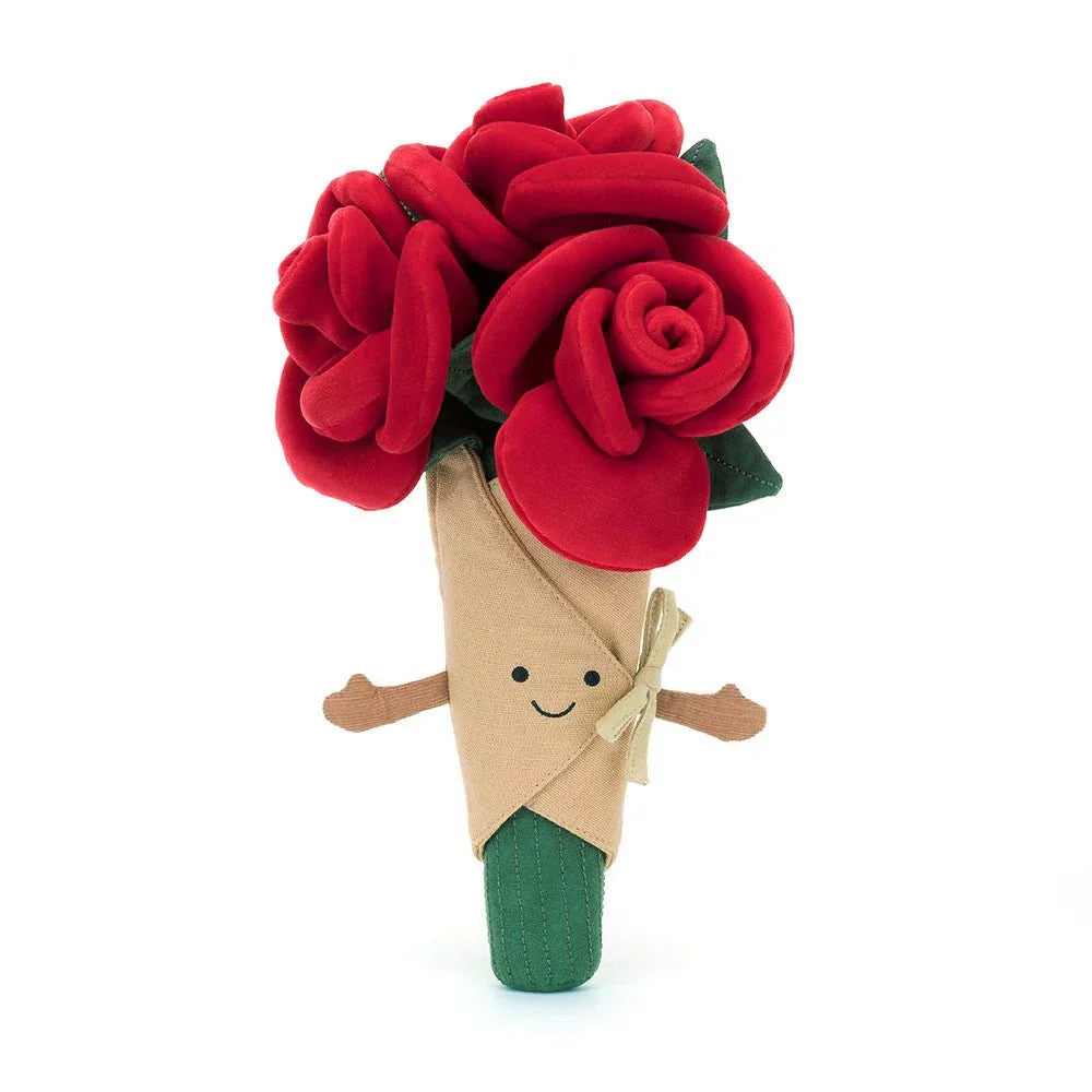 Myk plysrosebukett med smilende ansikt, perfekt barneleketøy og gave for små barn