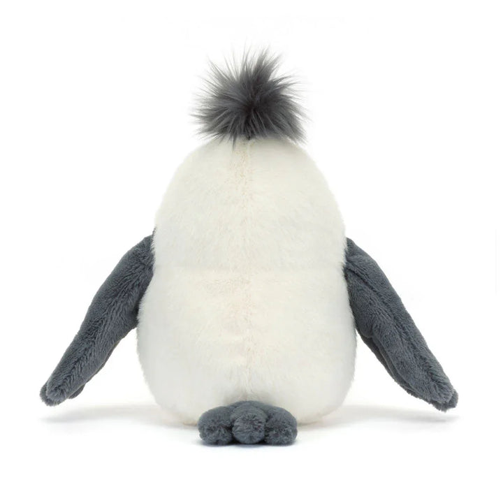 Myk penguin plys med grå vinger og pukk, perfekt barneklær og leketøy for spedbarn og småbarn