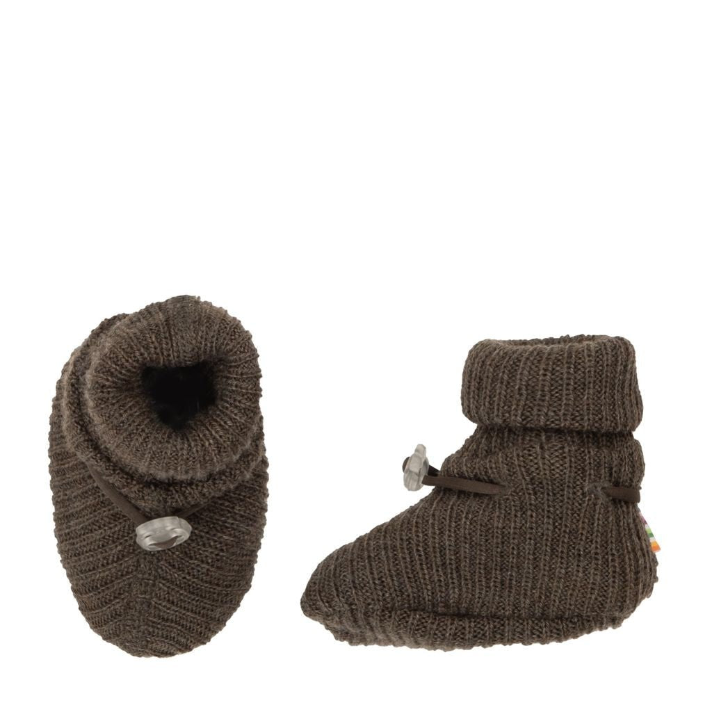 Joha | Ribbestrikkede tøfler i merinoull – Granittbrun | Torgunns Barneklær AS