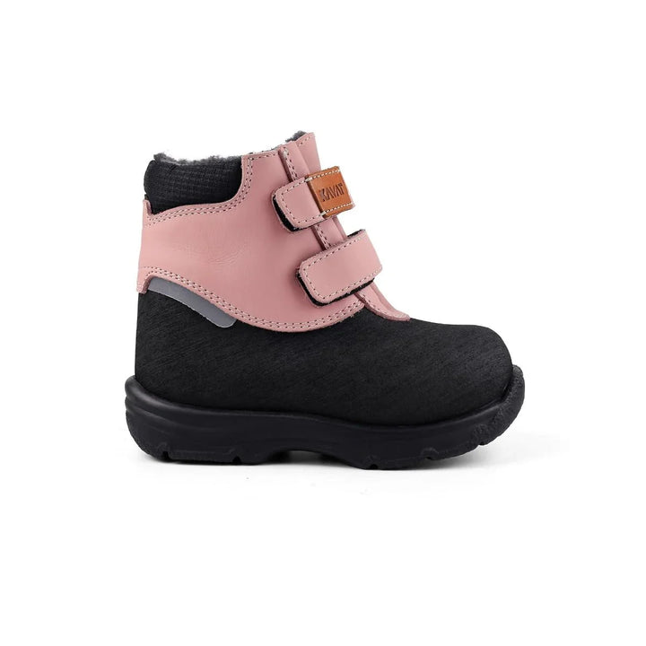 Rosa og svart vinterstøvle for spedbarn med velcro-lås og ullfôr, perfekt for barneklær 0-8 år