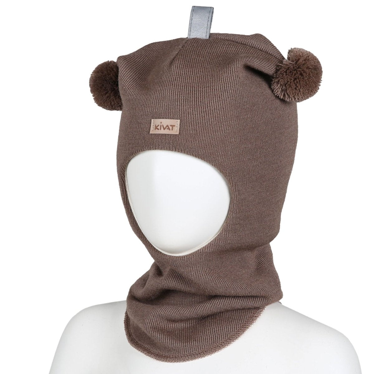 Kivat | Ull balaklava med dusker – Mokkabrun | Torgunns Barneklær AS