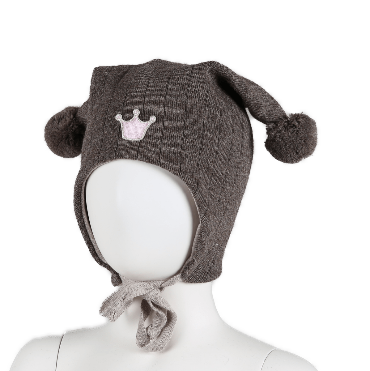 KIVAT ULL | Knyttelue - Mørk Brunmelert m/krone | Torgunns Barneklær AS