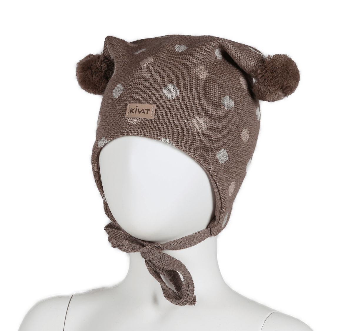 KIVAT ULL | Knyttelue Prikkemønster - Sjokoladebrun/Beige | Torgunns Barneklær AS