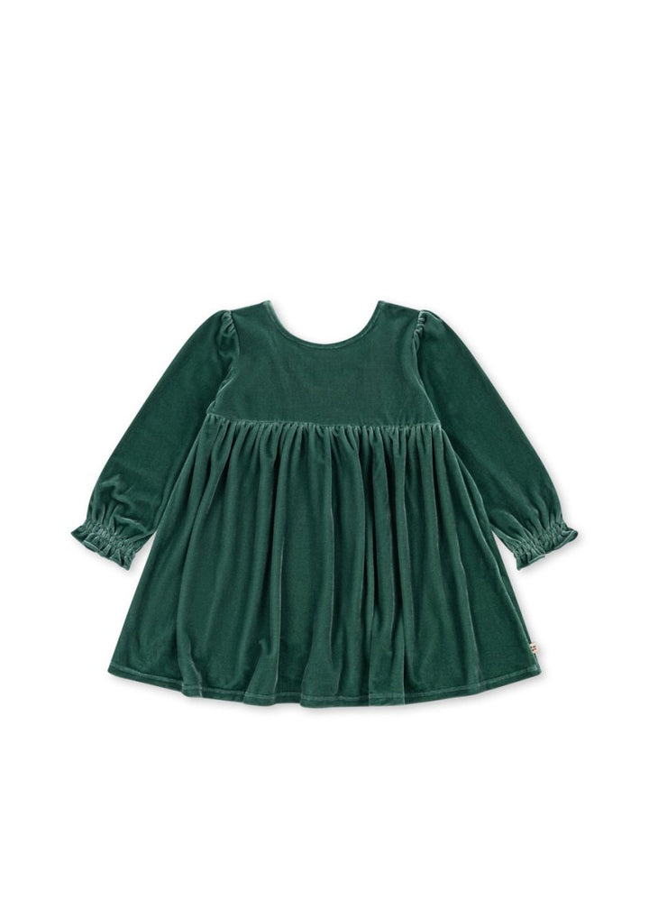 Konges Sløjd | Gia Bow Dress fløyelskjole – Fir | Torgunns Barneklær AS