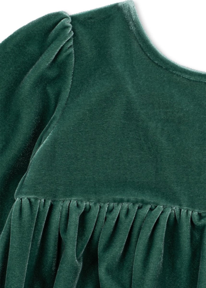 Konges Sløjd | Gia Bow Dress fløyelskjole – Fir | Torgunns Barneklær AS