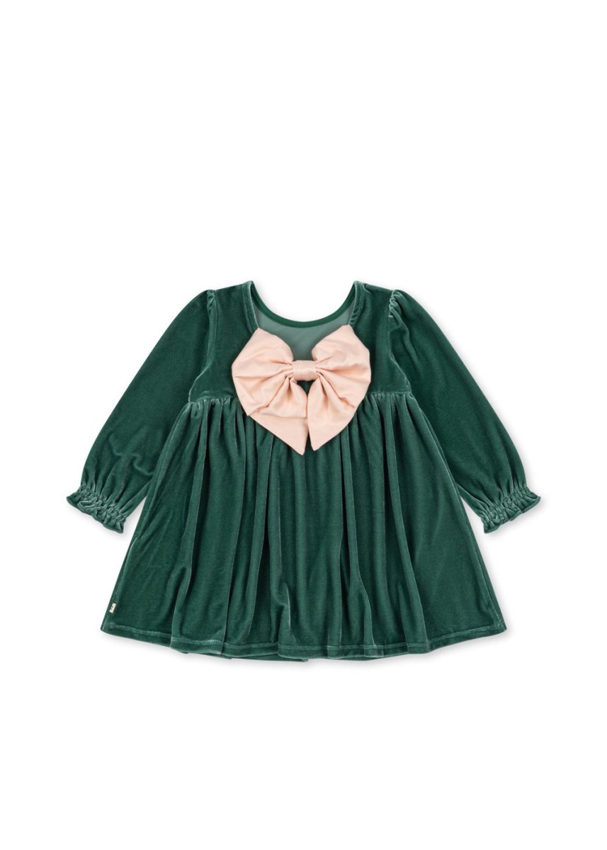 Konges Sløjd | Gia Bow Dress fløyelskjole – Fir | Torgunns Barneklær AS