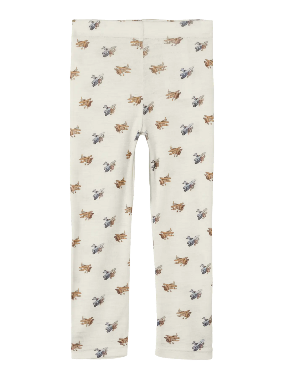 Lil' Atelier Mini WOOL NALU SLIM LEGGING - Turtledove Melange | Airplane - Torgunns Barneklær AS
