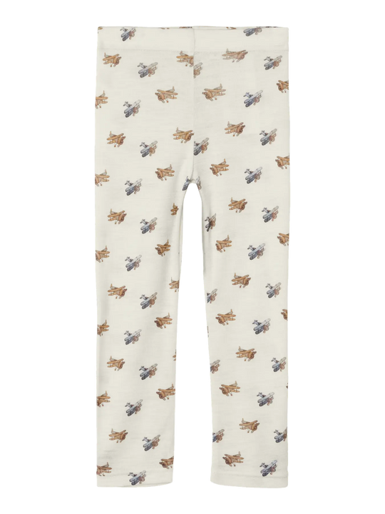 Lil' Atelier Mini WOOL NALU SLIM LEGGING - Turtledove Melange | Airplane - Torgunns Barneklær AS