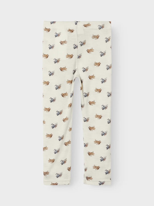 Lil' Atelier Mini WOOL NALU SLIM LEGGING - Turtledove Melange | Airplane - Torgunns Barneklær AS