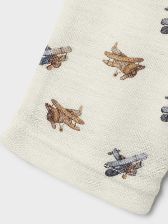 Lil' Atelier Mini WOOL NALU SLIM LEGGING - Turtledove Melange | Airplane - Torgunns Barneklær AS