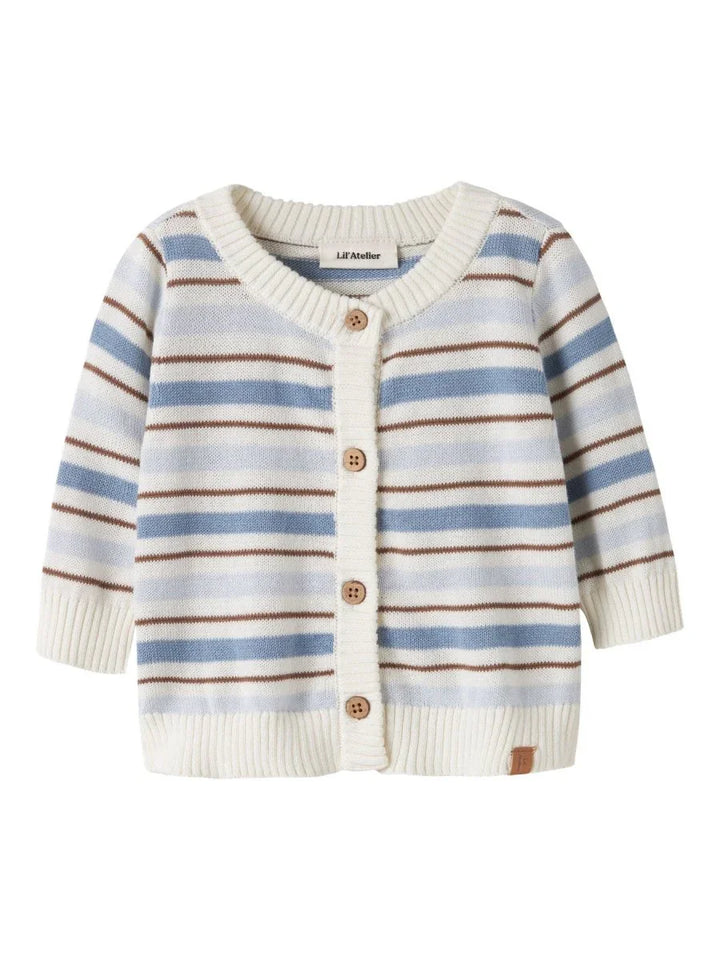 Lil Atelier Baby HITO strikket cardigan - Coconut Milk | Dusty Blue | Torgunns Barneklær AS