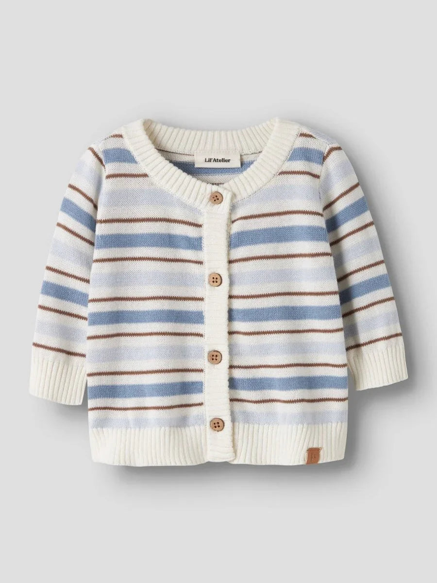 Lil Atelier Baby HITO strikket cardigan - Coconut Milk | Dusty Blue | Torgunns Barneklær AS