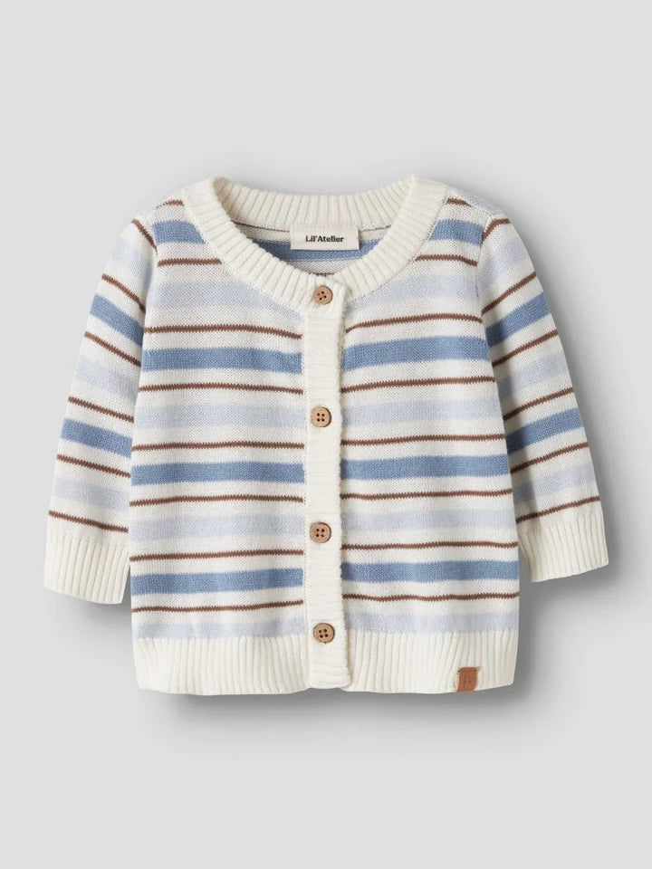 Lil Atelier Baby HITO strikket cardigan - Coconut Milk | Dusty Blue | Torgunns Barneklær AS