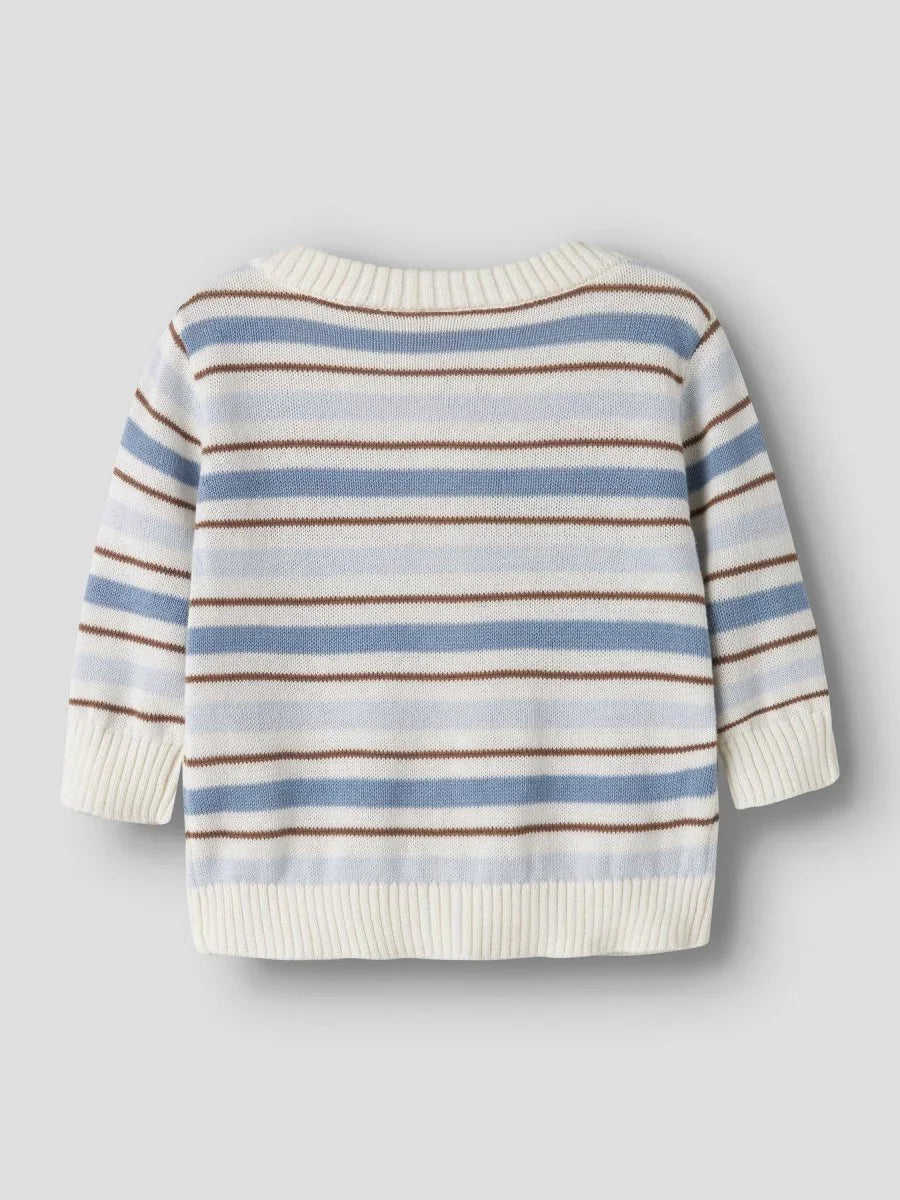 Lil Atelier Baby HITO strikket cardigan - Coconut Milk | Dusty Blue | Torgunns Barneklær AS