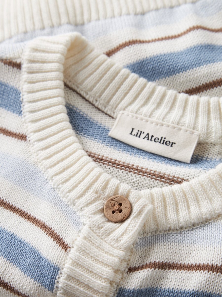 Lil Atelier Baby HITO strikket cardigan - Coconut Milk | Dusty Blue | Torgunns Barneklær AS