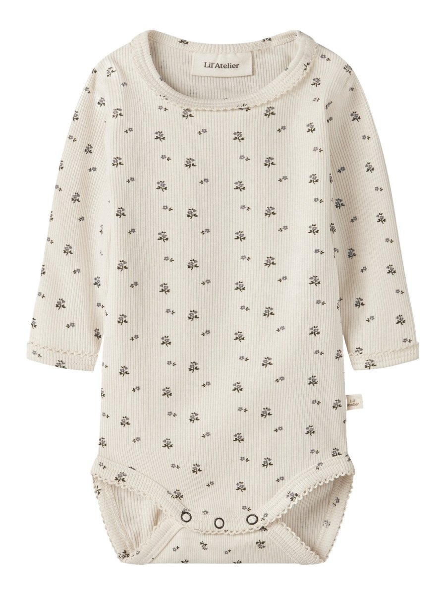 Lil' Atelier Baby LAGO MAU LS SLIM BODY - Turtledove | Blue Flower | Torgunns Barneklær AS