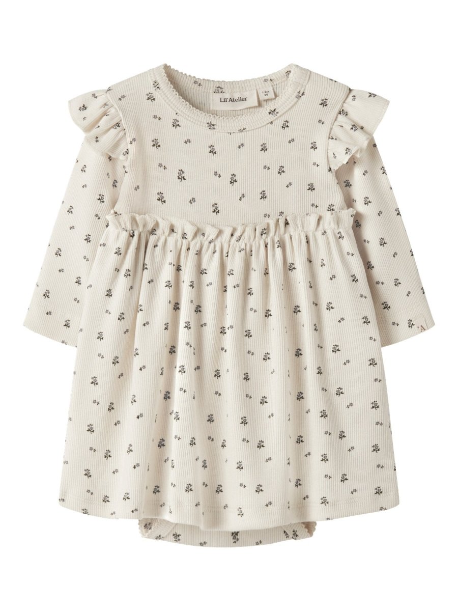 Lil' Atelier Baby LAGO MIA LS BODY DRESS - Turtledove | Blue Flower | Torgunns Barneklær AS