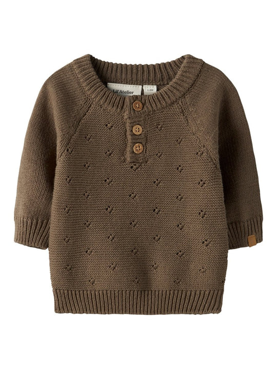 Lil' Atelier Baby LAGUNA Strikkegenser - Shitake | Torgunns Barneklær AS