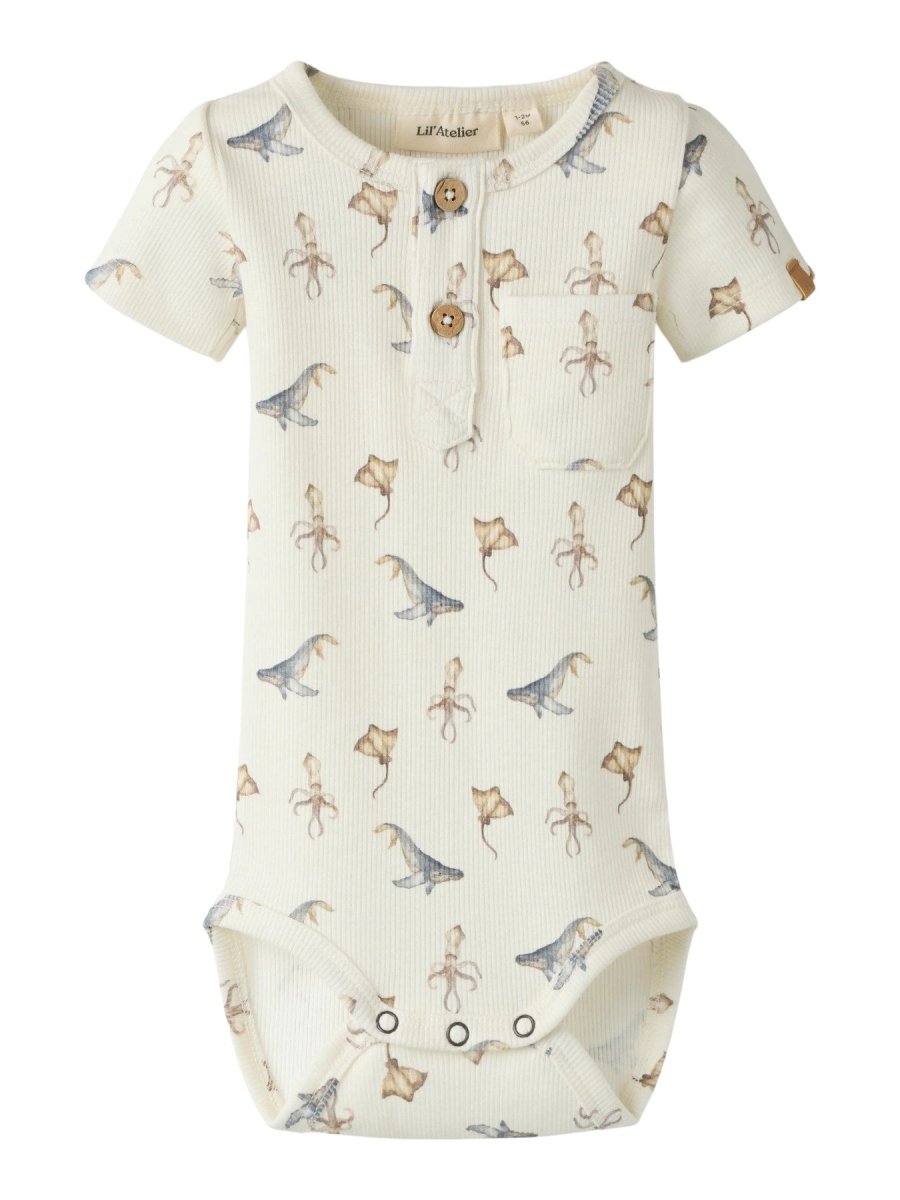 Lil' Atelier Baby LAVO ESI SS SLIM BODY - Coconut Milk | Sea Animals | Torgunns Barneklær AS