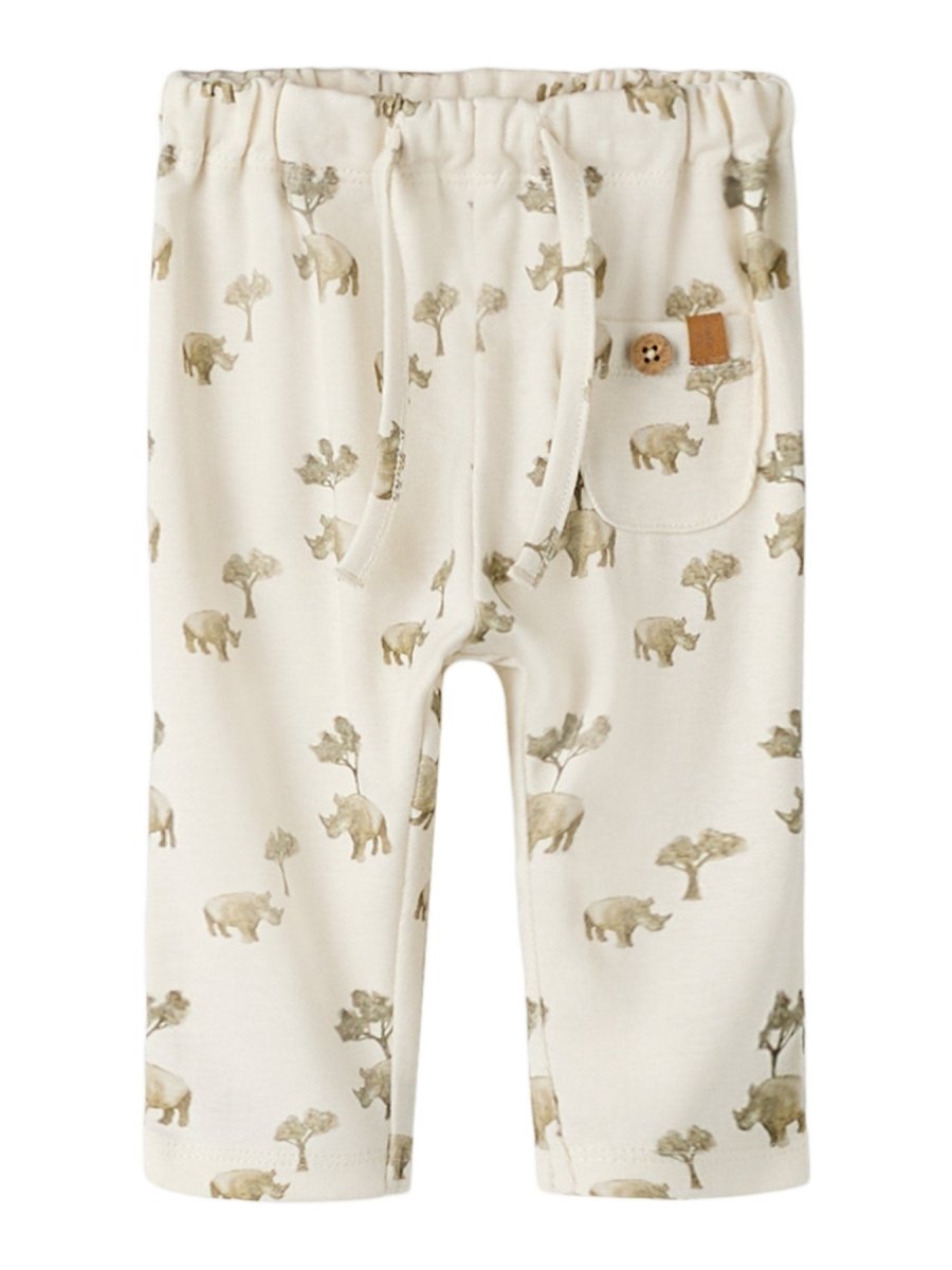 Lil' Atelier Baby Layo Loose Pant - Coconut Milk Rhino | Torgunns Barneklær AS