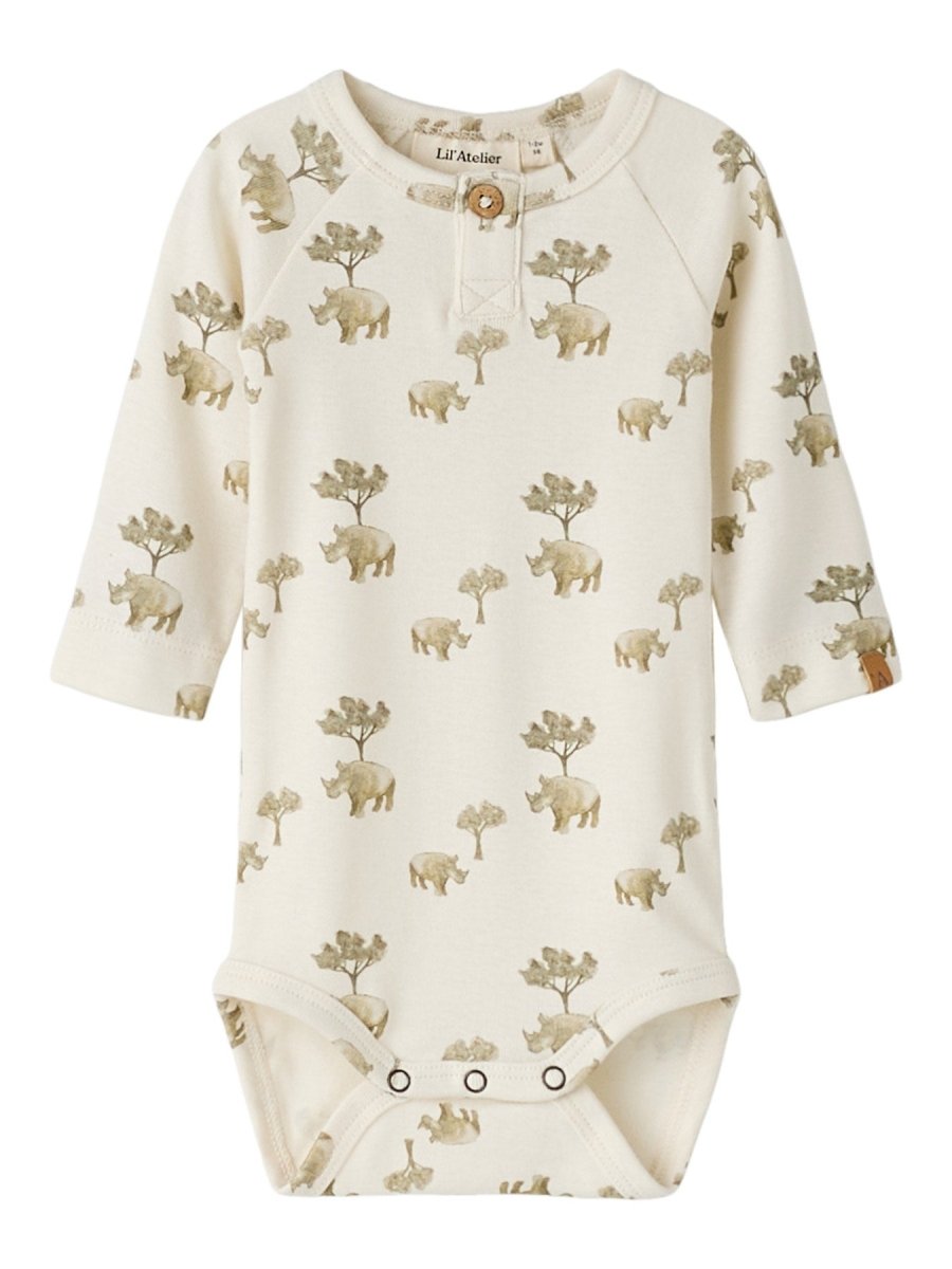 Lil' Atelier Baby Layo Ls Slim Body - Coconut Milk Rhino | Torgunns Barneklær AS