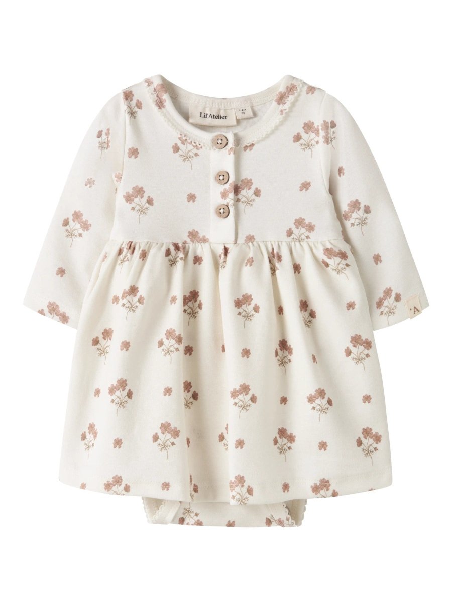 Lil' Atelier Baby LAYO SIF LS BODY DRESS - Coconut Milk | FLOWER PINK | Torgunns Barneklær AS