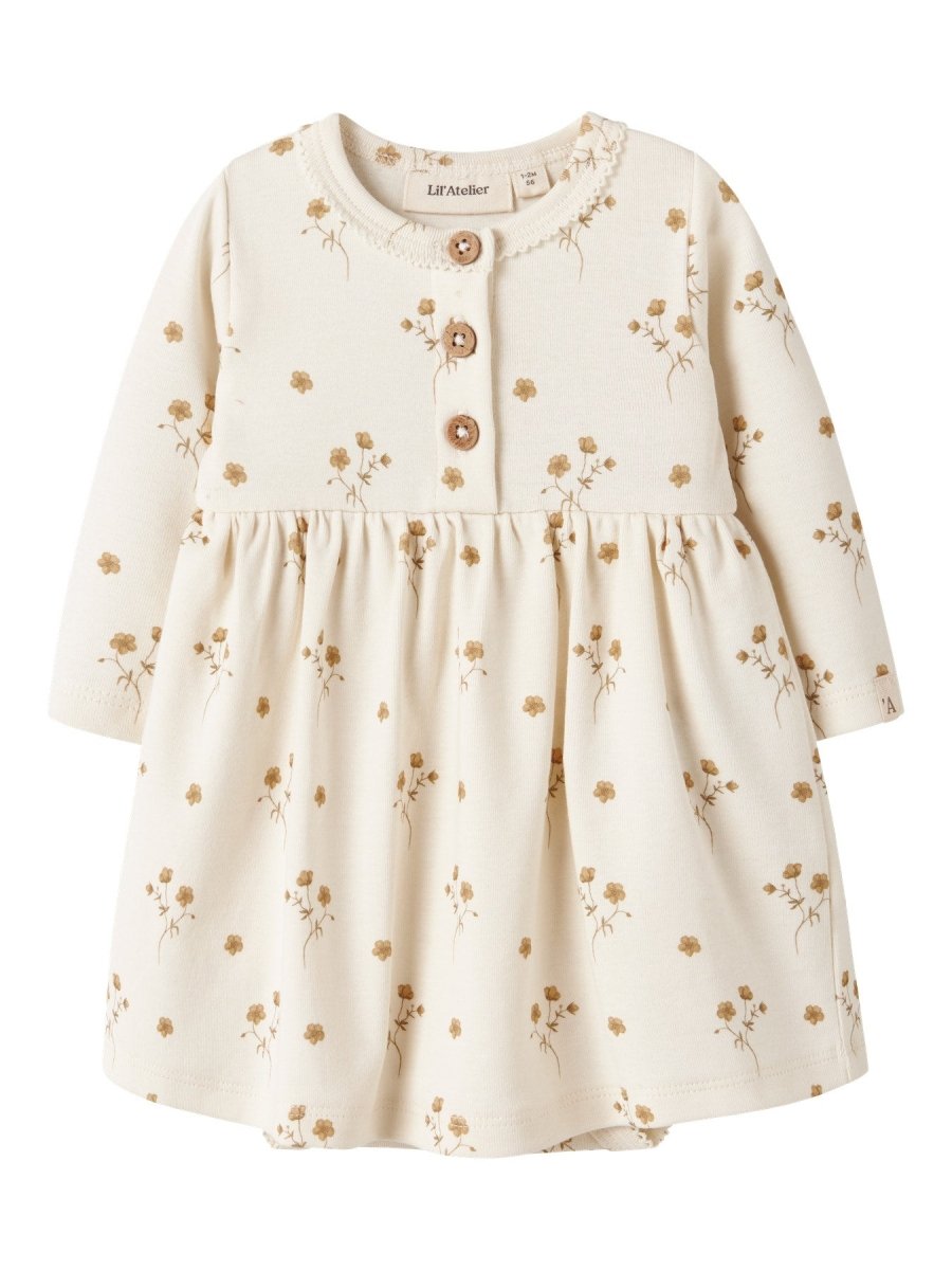 Lil' Atelier Baby LAYO SIF LS BODY DRESS - Coconut Milk | FLOWER YELLOW | Torgunns Barneklær AS
