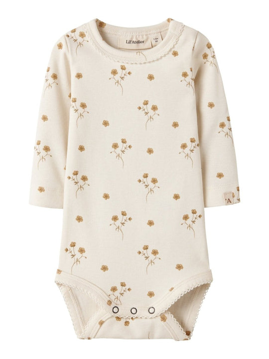 Lil' Atelier Baby LAYO SIG LS SLIM BODY - Coconut Milk | FLOWER YELLOW | Torgunns Barneklær AS