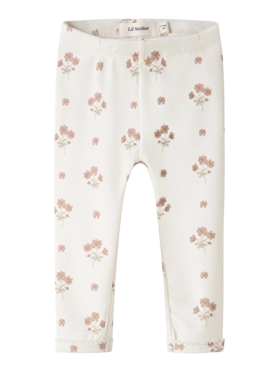 Lil' Atelier Baby LAYO SIN SLIM LEGGINGS - Coconut Milk | FLOWER PINK | Torgunns Barneklær AS