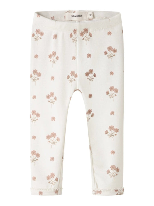 Lil' Atelier Baby LAYO SIN SLIM LEGGINGS - Coconut Milk | FLOWER PINK | Torgunns Barneklær AS