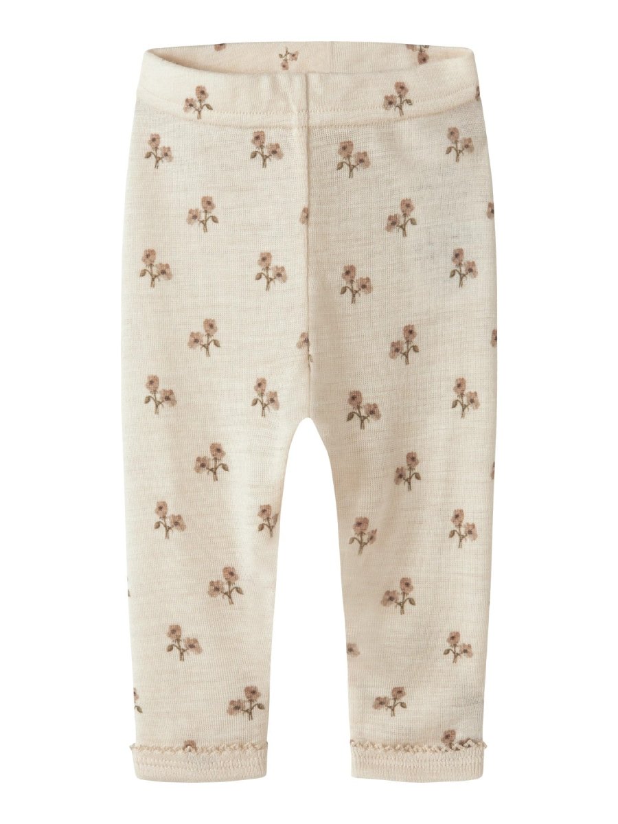Lil Atelier Baby NALU SLIM Ull leggings - Turtledove | Flower | Torgunns Barneklær AS