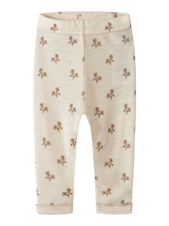 Lil Atelier Baby NALU SLIM Ull leggings - Turtledove | Flower | Torgunns Barneklær AS