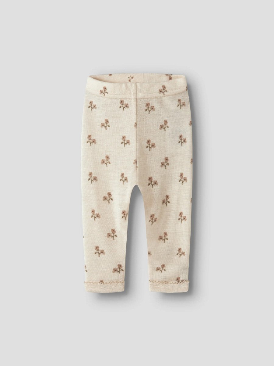 Lil Atelier Baby NALU SLIM Ull leggings - Turtledove | Flower | Torgunns Barneklær AS