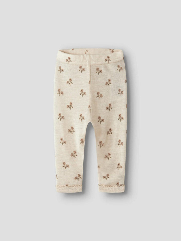Lil Atelier Baby NALU SLIM Ull leggings - Turtledove | Flower | Torgunns Barneklær AS