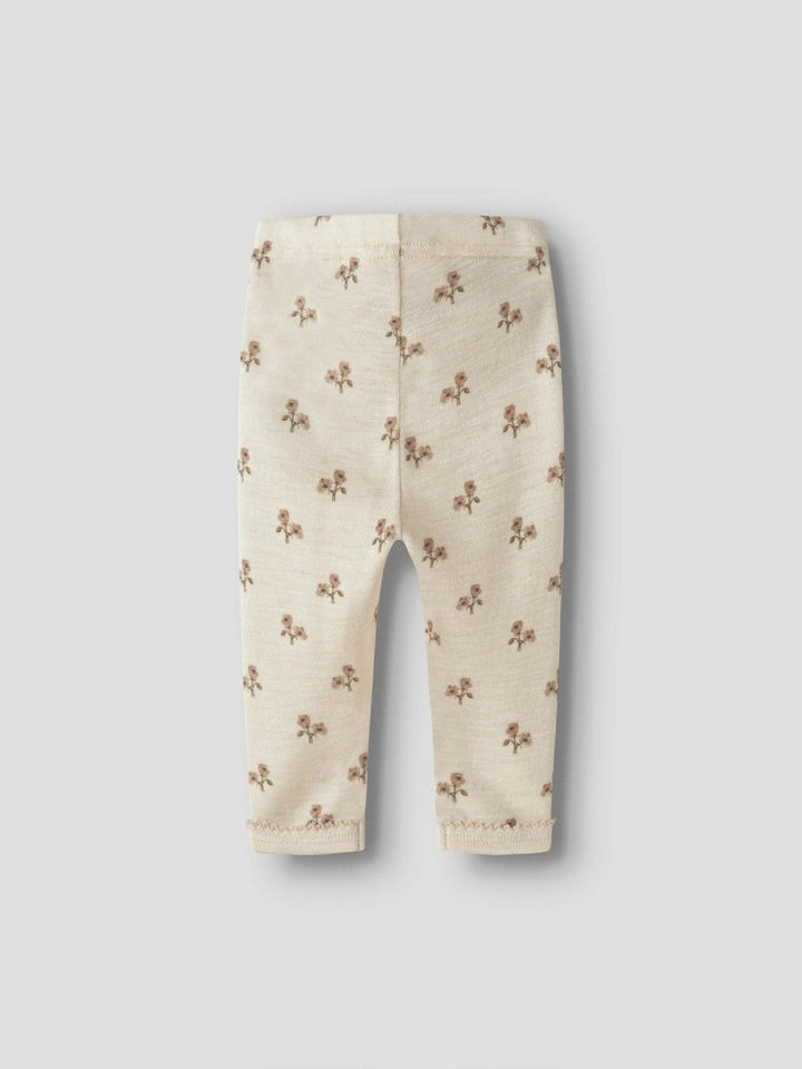 Lil Atelier Baby NALU SLIM Ull leggings - Turtledove | Flower | Torgunns Barneklær AS