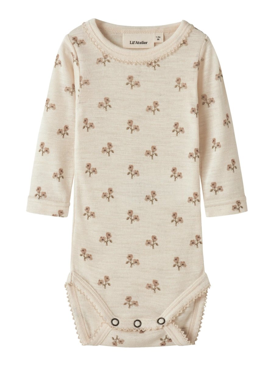 Lil Atelier Baby NALU SLIM Ullbody - Turtledove | Flower | Torgunns Barneklær AS