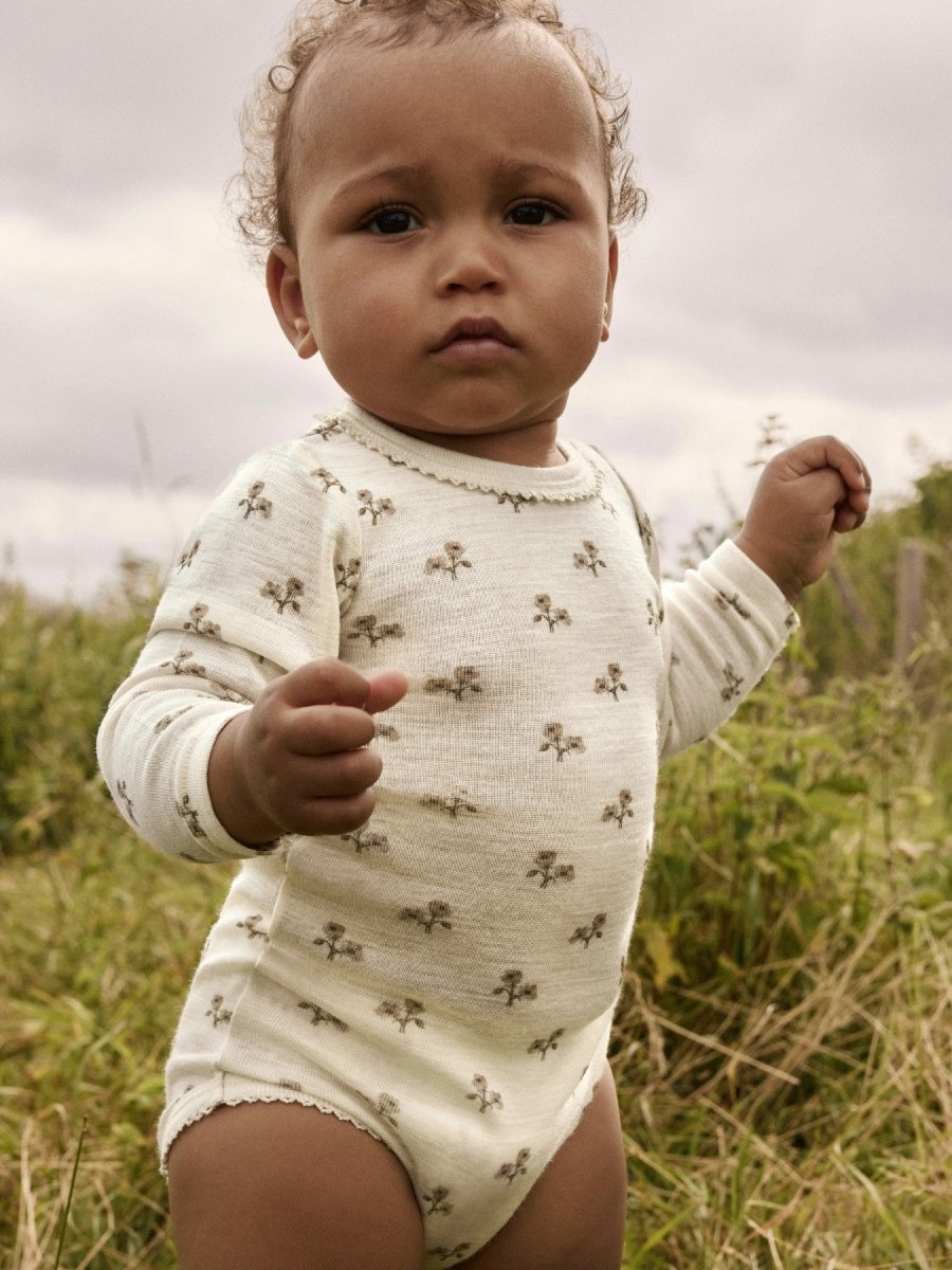 Lil Atelier Baby NALU SLIM Ullbody - Turtledove | Flower | Torgunns Barneklær AS