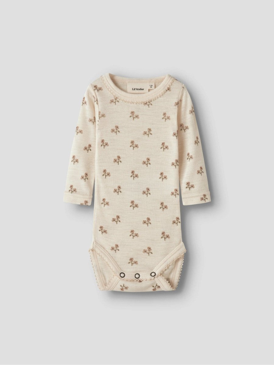 Lil Atelier Baby NALU SLIM Ullbody - Turtledove | Flower | Torgunns Barneklær AS