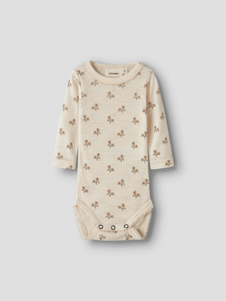 Lil Atelier Baby NALU SLIM Ullbody - Turtledove | Flower | Torgunns Barneklær AS