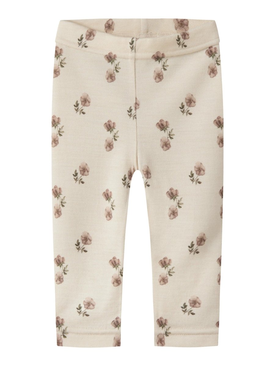 Lil Atelier Baby NILO NUN SLIM Ull leggings - Turtledove | Flower | Torgunns Barneklær AS