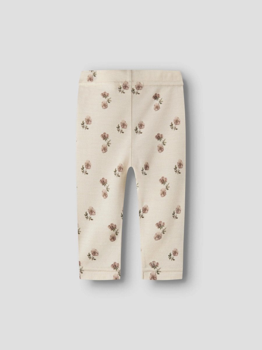 Lil Atelier Baby NILO NUN SLIM Ull leggings - Turtledove | Flower | Torgunns Barneklær AS